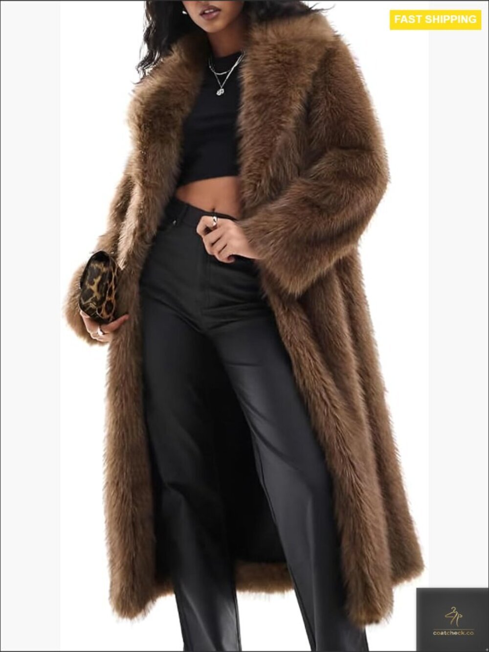 Long Faux Fur Coat Open Front Luxury Overcoat Fluffy Shaggy Lapel Warm Cardigan